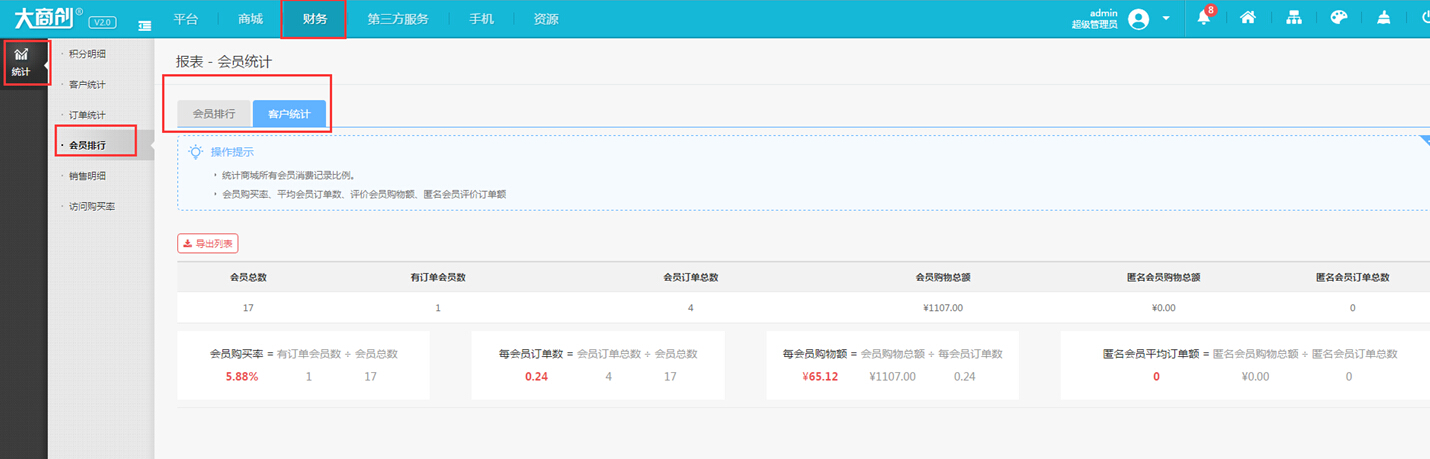 【大商创使用说明】会员统计功能说明